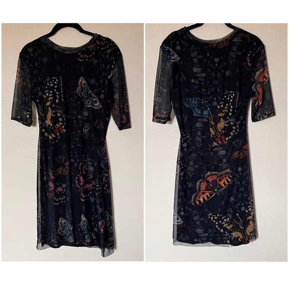 NWT Desigual Slim Knee-Length Mesh Butterfly Print Art-to-Wear Dress Black - Picture 4 of 17